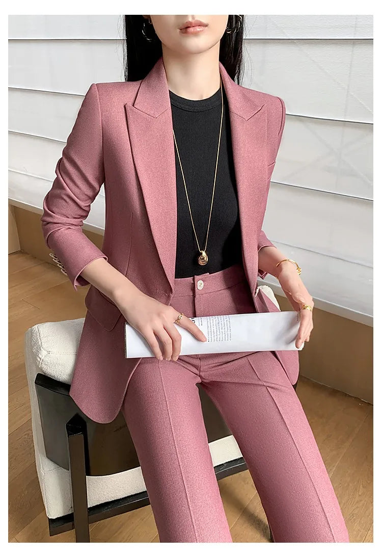 Fashion New Women Vintage Formal Solid Pantsuit Elegant Chic Blazer Coat Straight Pants Outfits Female Interview Two Pieces Set
