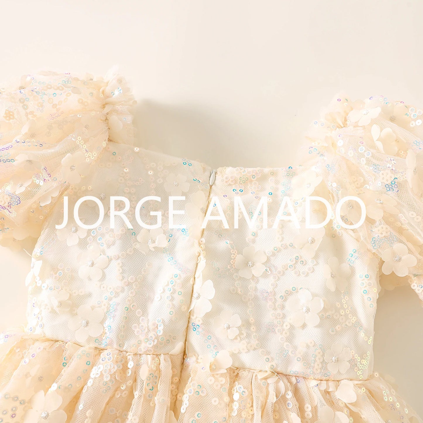 New Summer Teenager Girl's Dress Short Puff Sleeves Square Collar Appliques Large Bow Sequin Mesh Princess Lovely Clothing H7004