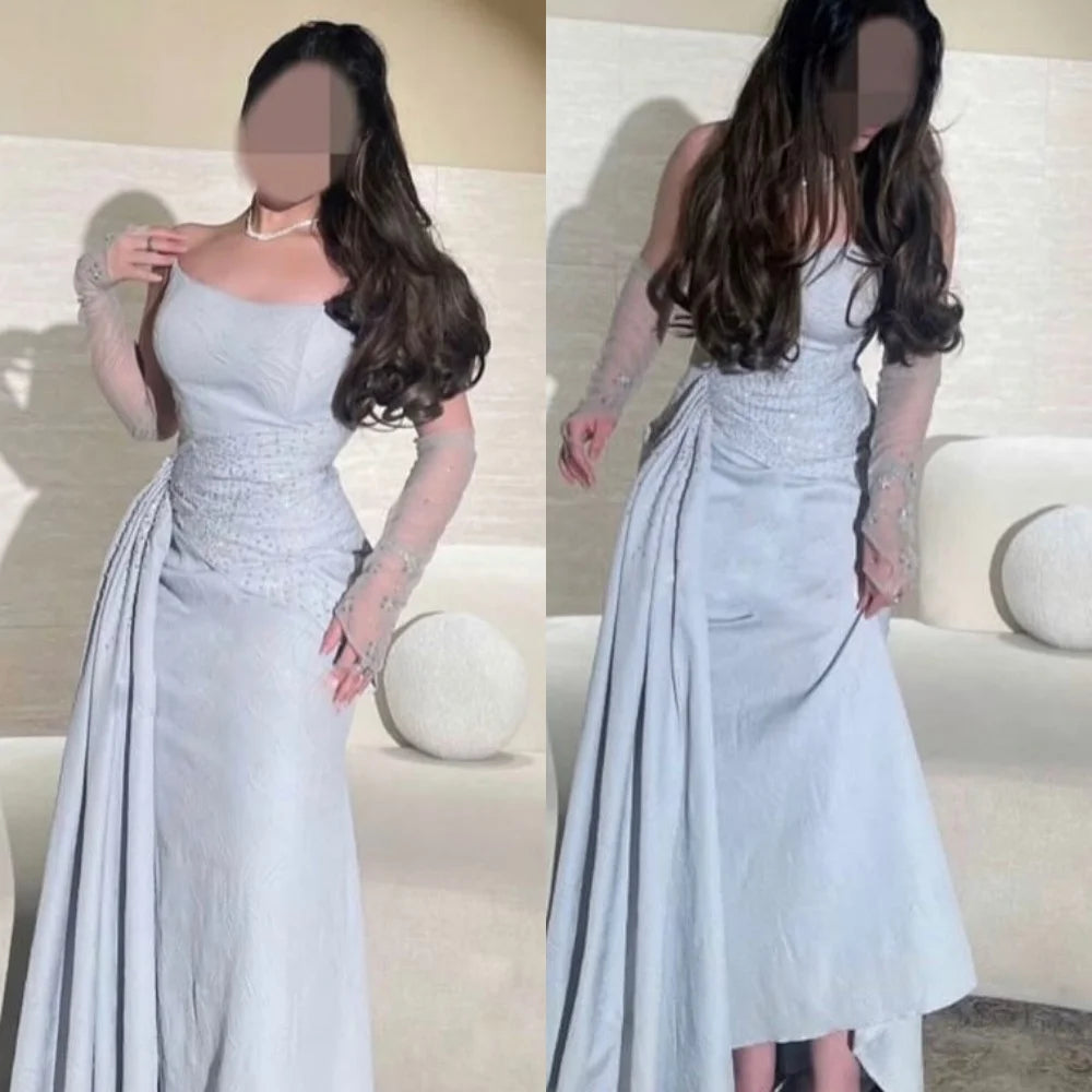 Customized Exquisite Strapless Sleeveless Evening Dress High Quality Chiffon Prom Dresses Temperament Bridal Party Gowns