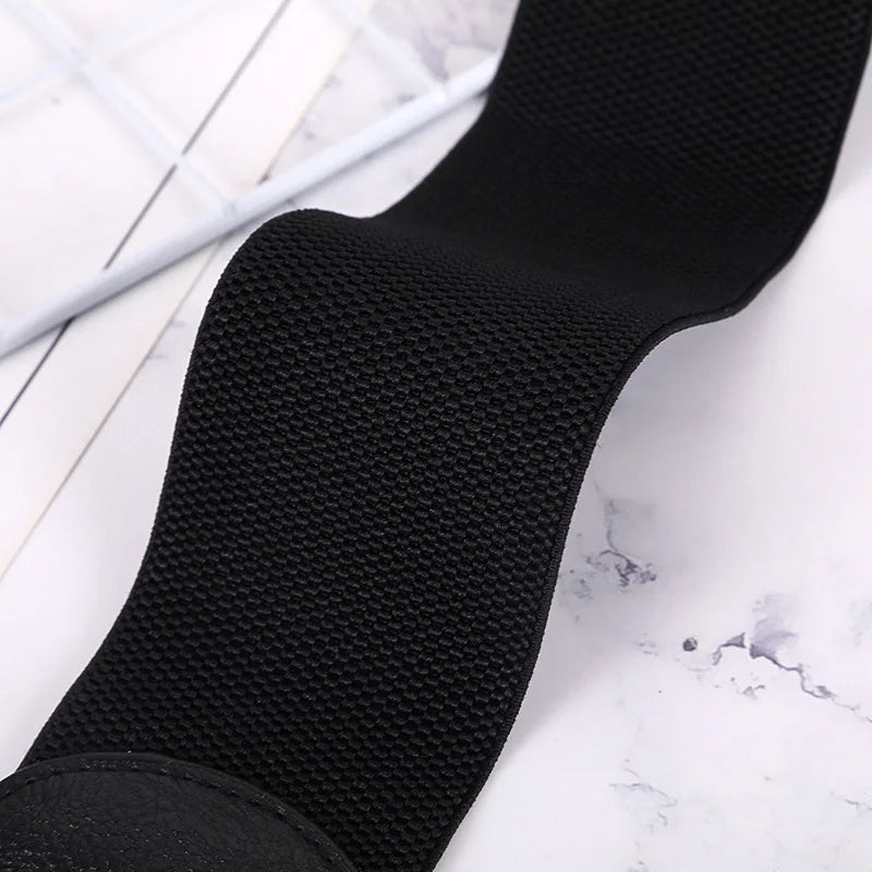 Womens Wide Elastic Belt Stretch Leather Belt Gold Buckle Belts for Dress S-XXL