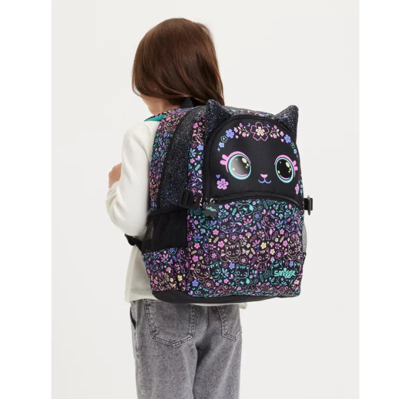 New Children'S Hot-Selling Schoolbag Female Cute High-Quality Black Cat Flower Pencil Case Lunch Bag Trolley Bag Back To School