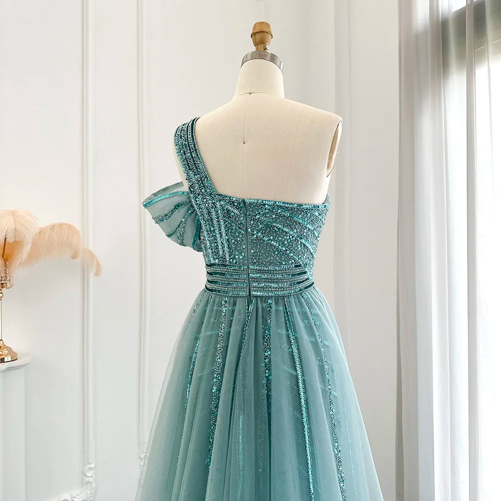 Sharon Said Luxury Dubai Evening Dresses with Overskirt Side Slit Lilac One Shoulder Wedding Formal Party Gowns SS016 Customized