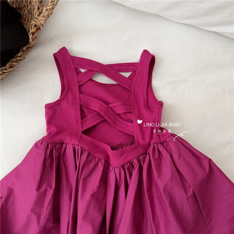 Girls Casual Dresses Back Hollowing Sleeveless Dress Toddler Girl Clothes Summer Dresses Chinese Traditional Dress for Girls