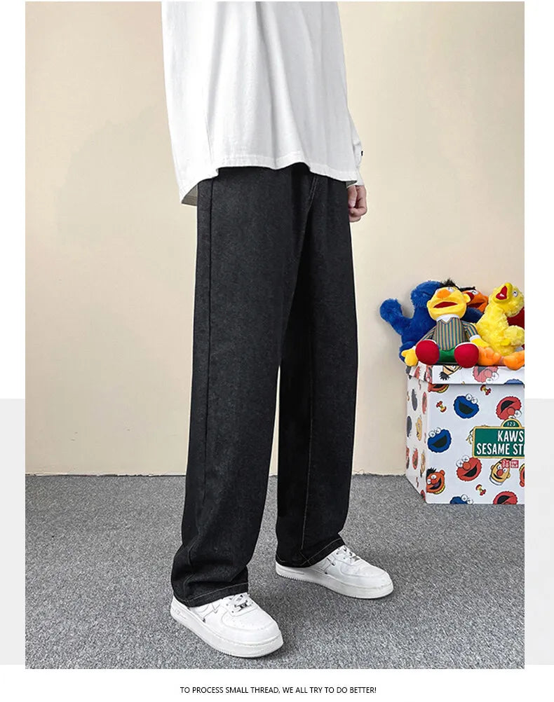 Jeans men's four-season new mopping straight loose wide legs trendy casual handsome comfortable trousers