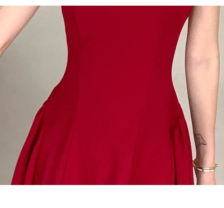 Women's Elegant Red Evening Dresses Sleeveless Wedding Guest Dress Spaghetti Strap A-Line White Party Female Prom gown Vestidos