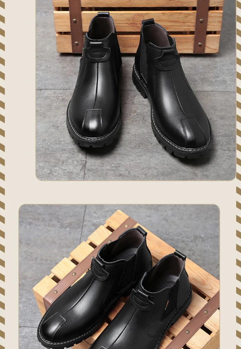 Men's Boots British Business Short Boot Retro Ankle Booties Fashion Casual High Top Boots for Men Leather Boot Oxford Work Boot