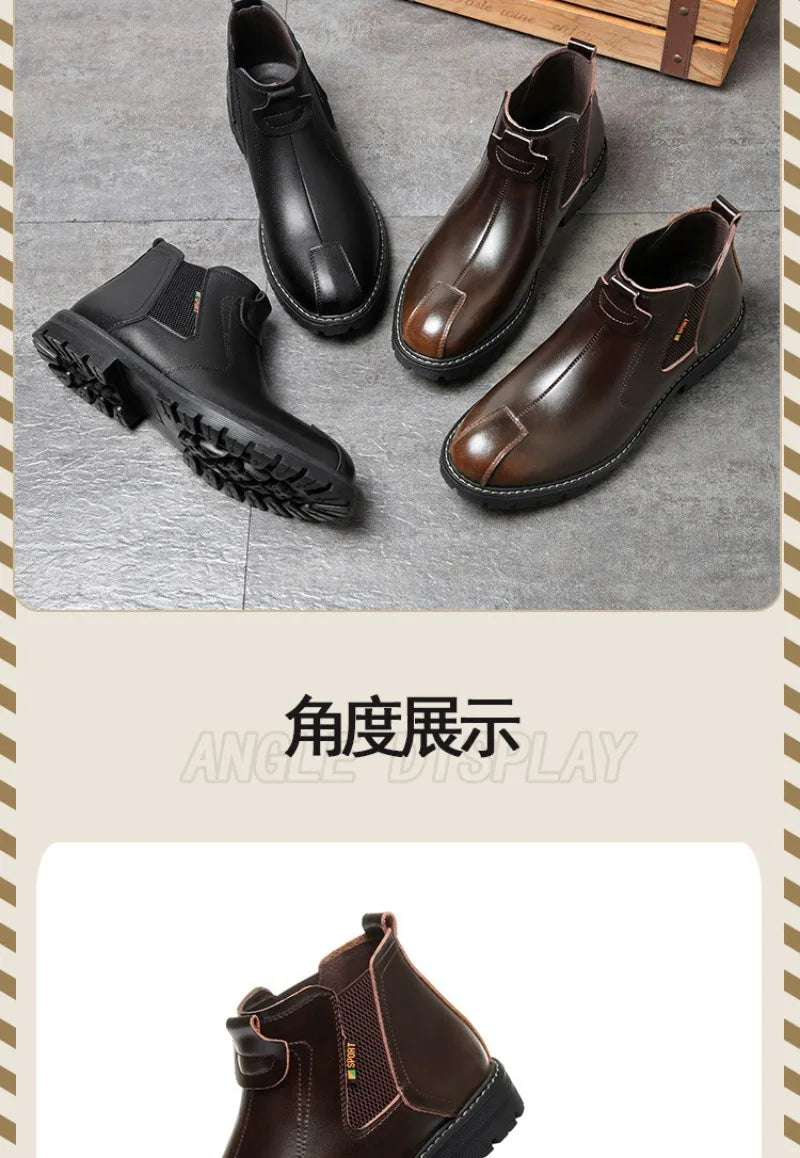 Men's Boots British Business Short Boot Retro Ankle Booties Fashion Casual High Top Boots for Men Leather Boot Oxford Work Boot