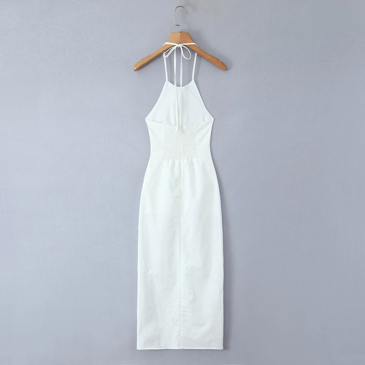 Christmas Dresses Sexy Tie Bow Halter Backless Sling Dress Women Ruched Waist High Side Slit Slim Package Hips Midi Long Robe