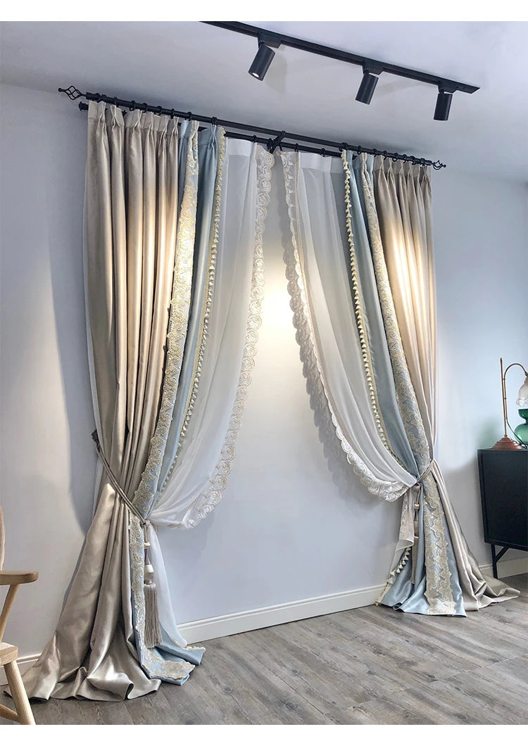 French Curtains for Living room window windbreak Light Luxury High-end Shiny Fabric Pattern High-precision Lace Curtains Window