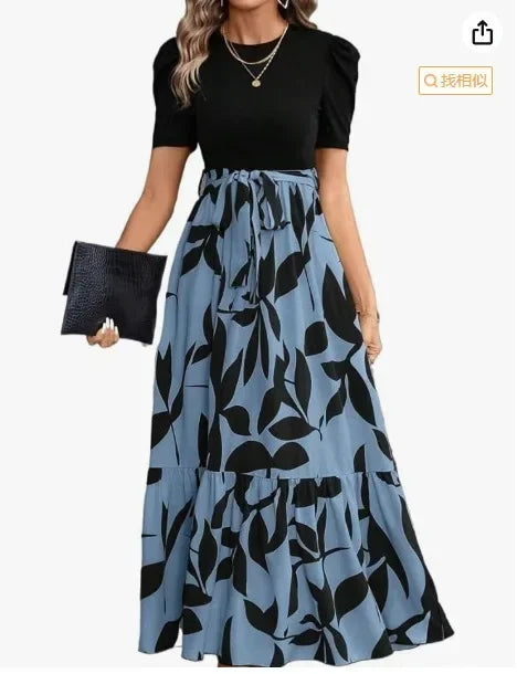 Women's Dresses Spring and Summer Clothing Popular Flower Print Crew Neck Dress Vacation Style Elegant Dress