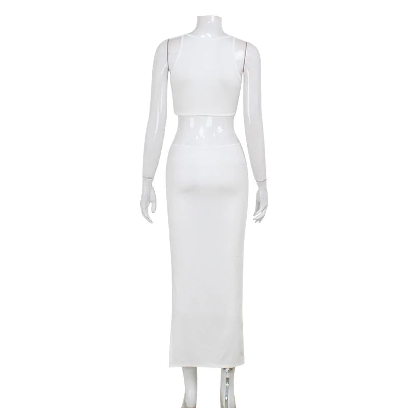 Party Dresses for Women New Fashion Temperament Sexy Club Streetwear Solid Color Hollow Out O-Neck Sleeveless Evening Dress