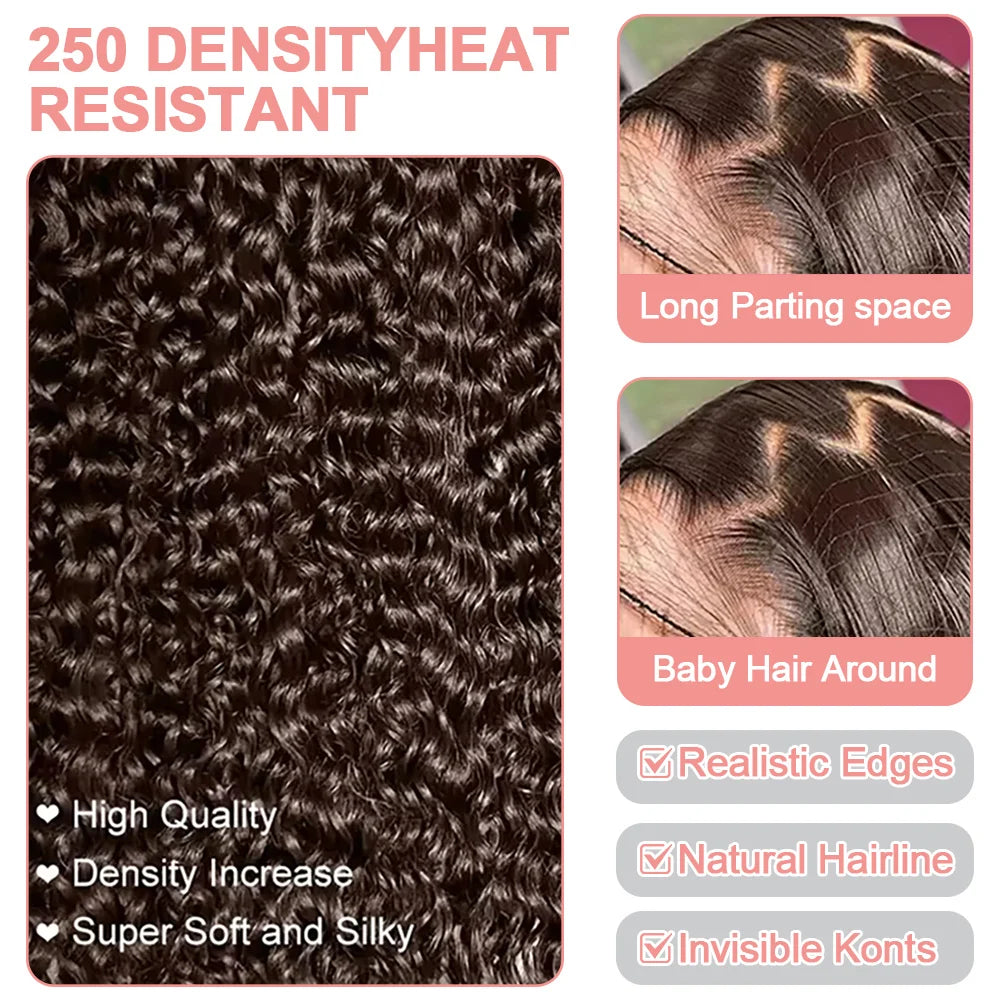 Deep Curly Human hair Wigs Chocolate Brown 13x4 13x6 Hd Lace Frontal Wig Colored Water Wave Lace Front Wig For Women 30 36 Inch