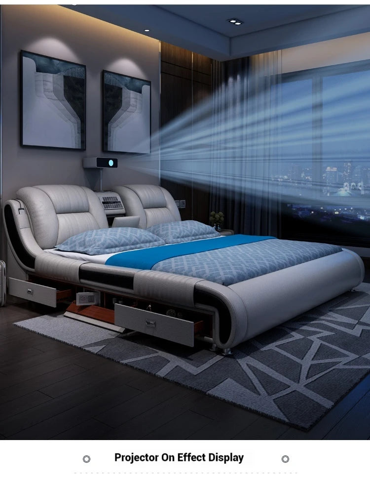 Queen Luxury Modern Double Bed Storage Multifonction Bedroom King Double Bed White Frame Smart Cama Box Casal Room Furniture