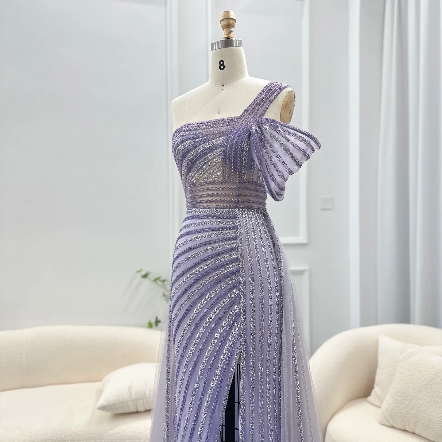 Sharon Said Luxury Dubai Evening Dresses with Overskirt Side Slit Lilac One Shoulder Wedding Formal Party Gowns SS016 Customized
