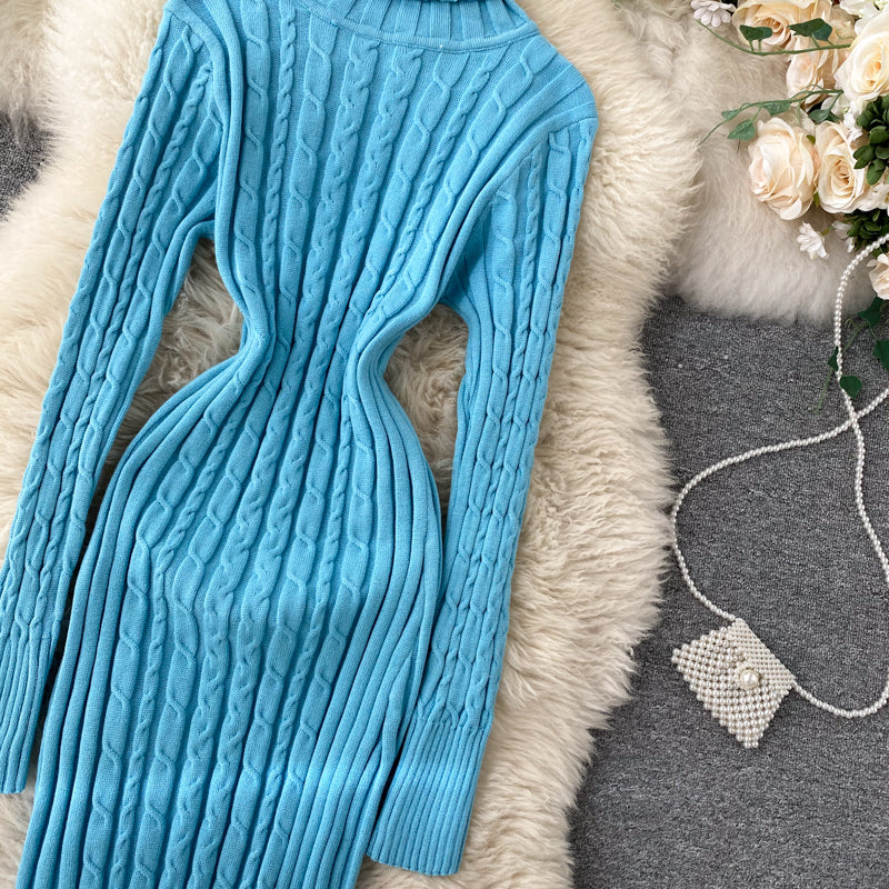 Seoulish Autumn Winter Twist Women's Wrap Knitted Dresses Long Sleeve Sheath Knitwear Office Bodycon Dress Female 2025 New