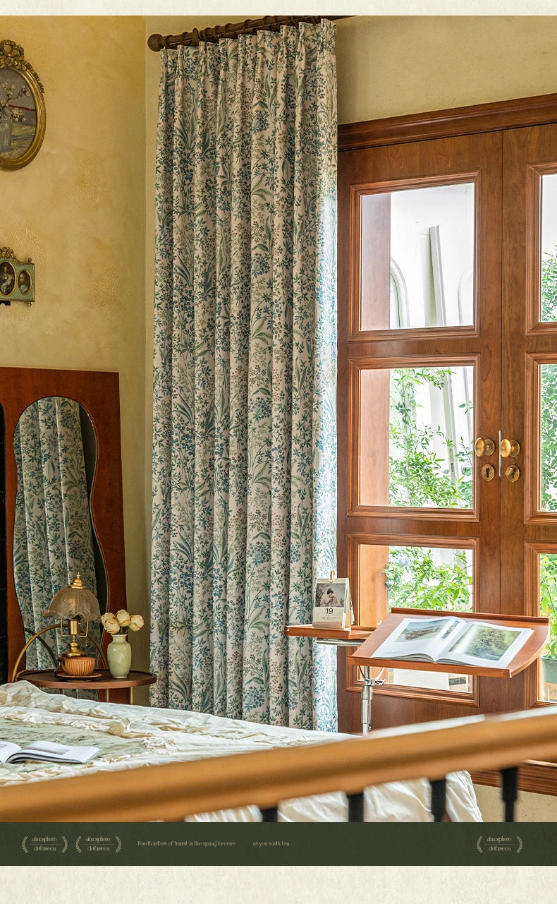 Curtains for Living Dining Room Bedroom American Pastoral Retro Floral Print Cotton and Linen Blackout Light Luxury
