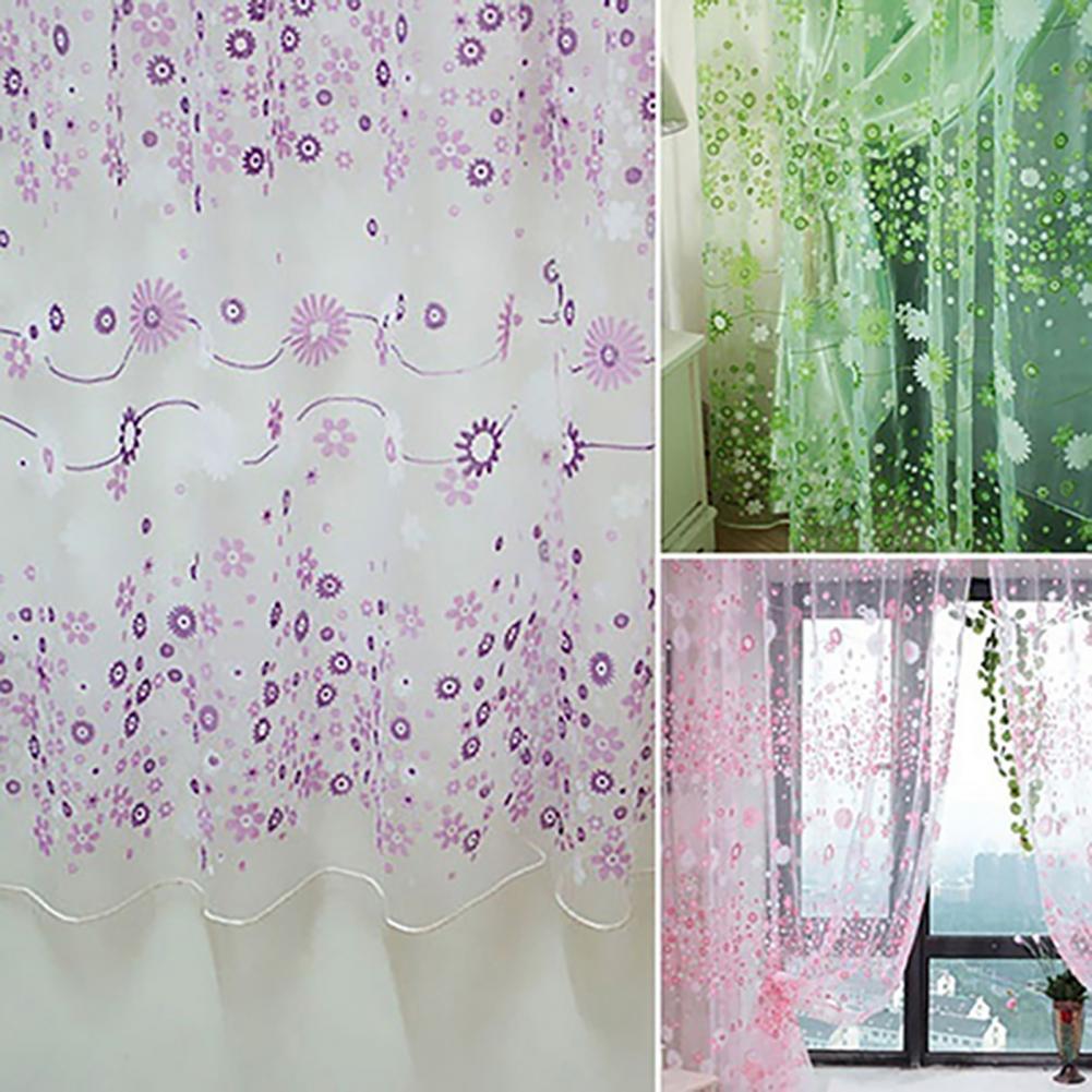 200X100cm Floral Pattern Window Curtain Summer Transparent Room Decor Window Screening Door Curtains Drape Panel Sheer Tulle