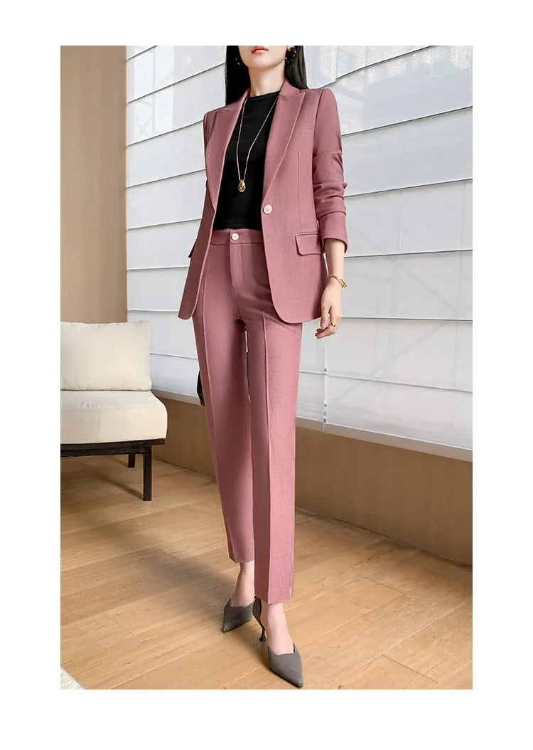 Fashion New Women Vintage Formal Solid Pantsuit Elegant Chic Blazer Coat Straight Pants Outfits Female Interview Two Pieces Set