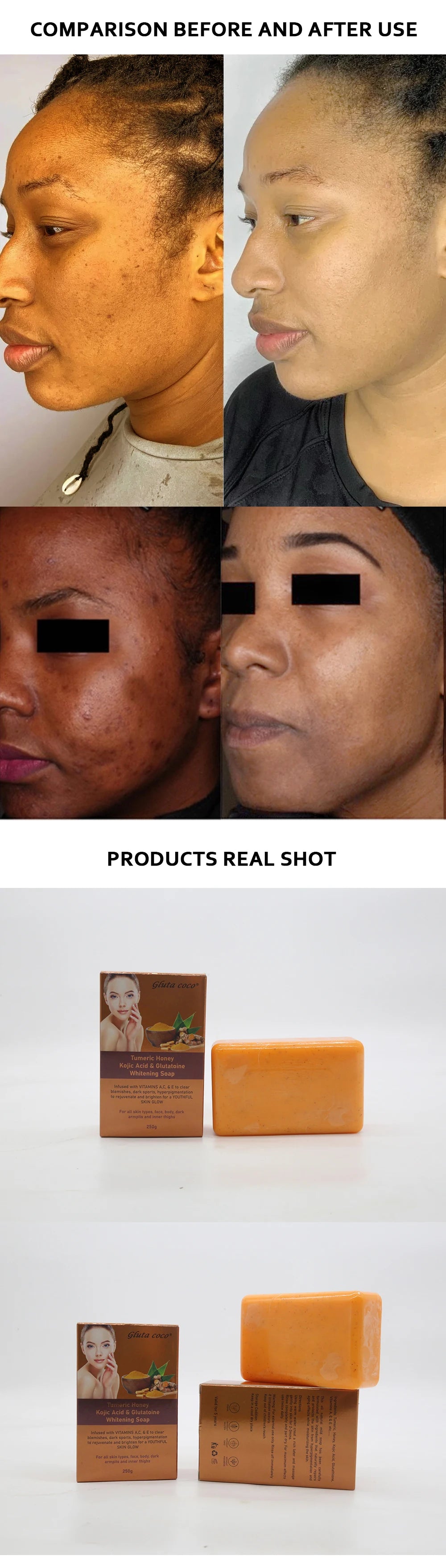 Gluta Coco Tumeric Honey Face Whitening Cleansing Soap Improve Skin Remove Acne Face Skincare Products Natural Handmade Soap