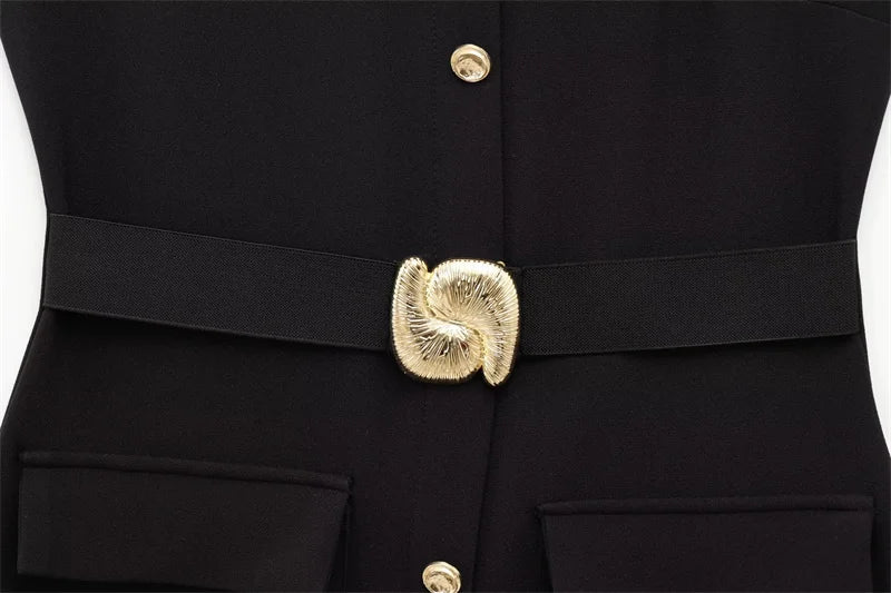 Women's Dress Black Long Dresses Spring Summer 2025 Button Up Sleeveless Sundress Vestidos Elegant Casual Women's Dresses