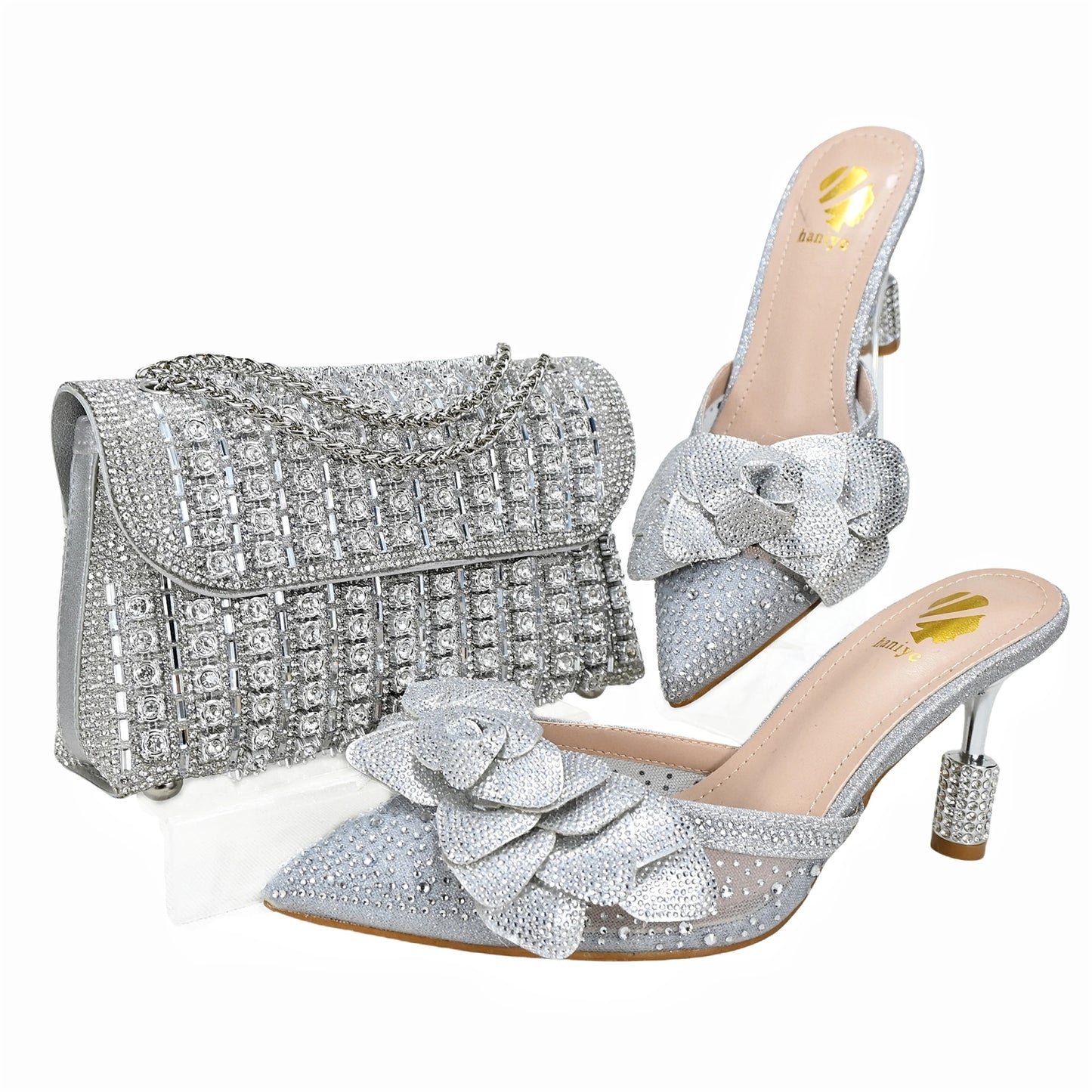 Haniye 2024 New Coming Pointed Toe Sandals Shoes And Bag Set Italian Elegant Banquet Handbags