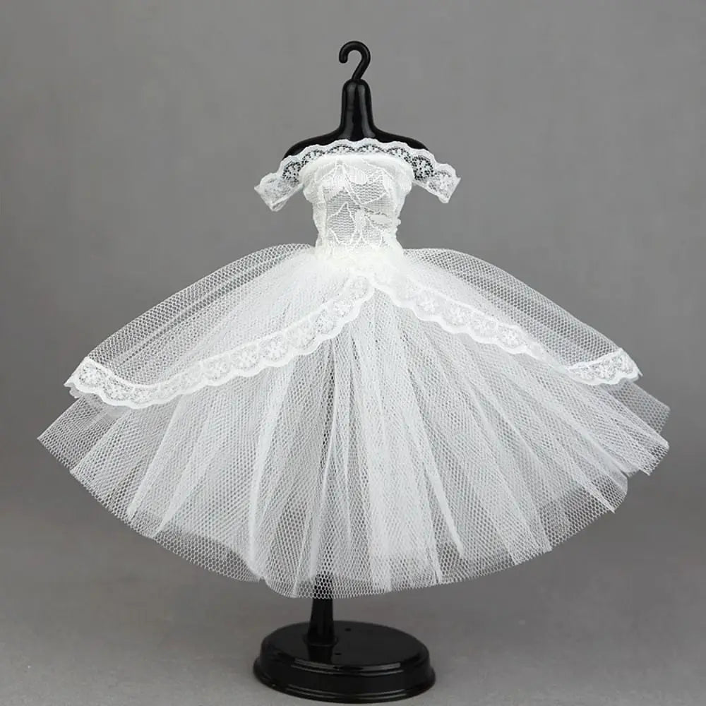 Fashion Dress Up Doll Dress Evening Party Tutu Dotted Lace Dolls Clothes Mini Black Prom Dress Doll Princess Dress DIY Toy