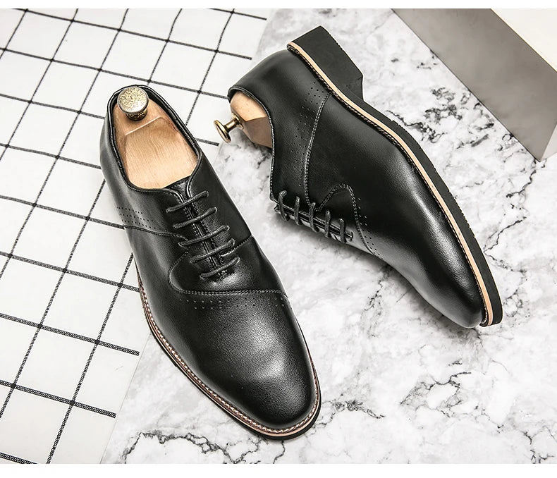 Shoes for men shoes leather shoes business dress shoes all-match casual shock-absorbing wear-resistant footwear black Plus