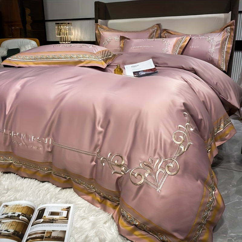 Luxurious European-style Brushed Four-piece Set Of Bedding For Autumn And Winter, With A Palace-style Duvet Cover, Bed Sheet, And Pillowcases.