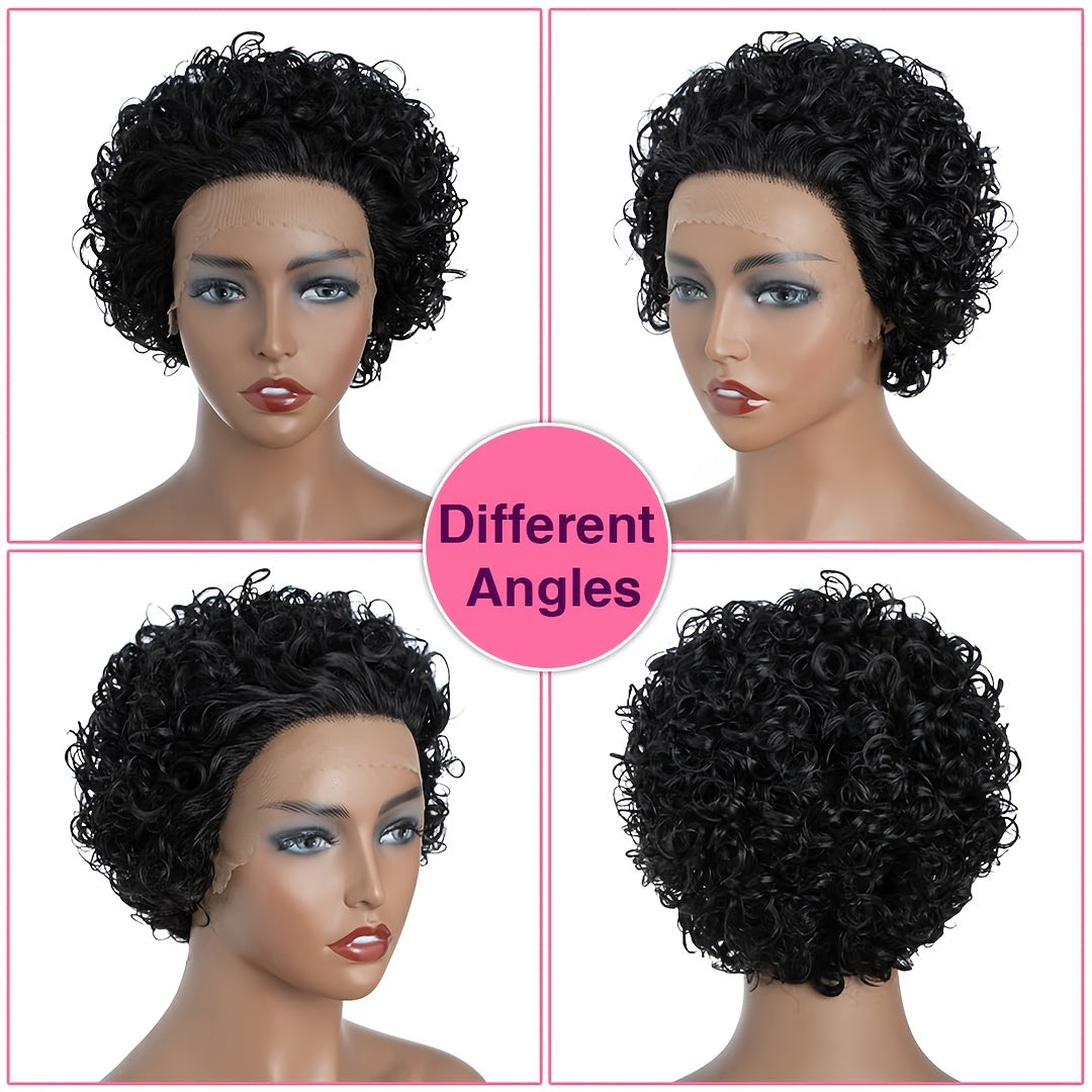 13x1 Lace 130% Density Pre Plucked Short Curly Human Hair Wigs Pixie Cut Bob Glueless Wigs Front For Black Women With Baby Hair