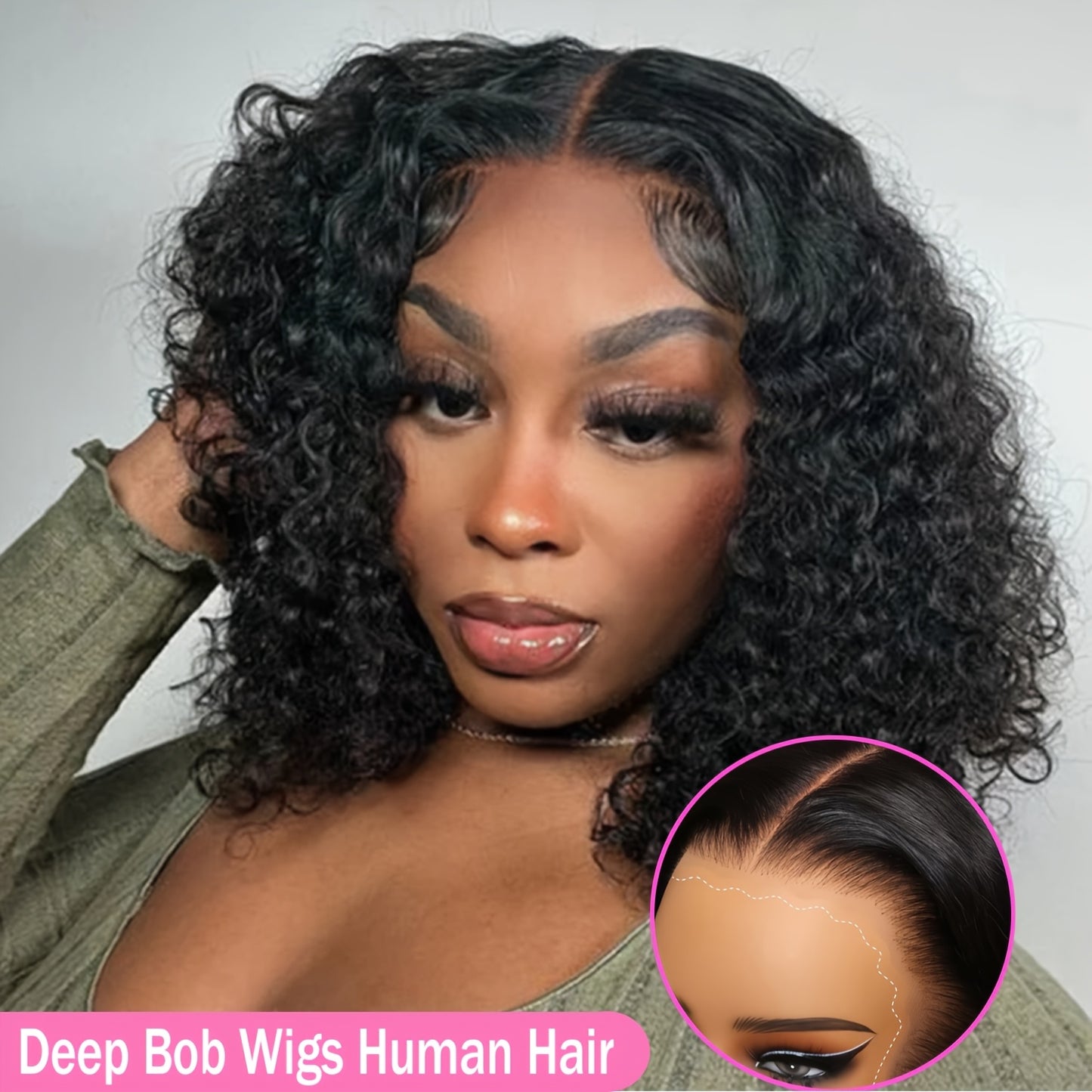 [13X4 Bouncy Deep Wave Wig] Tewig Bye Bye Knots 13X4 Bouncy Deep Wave Glueless Bob Wig 200% Density Wear to Go Glueless Wigs Human Hair Pre Plucked Pre Cut Bob Wigs Deep Wave Lace Front Wigs Upgraded