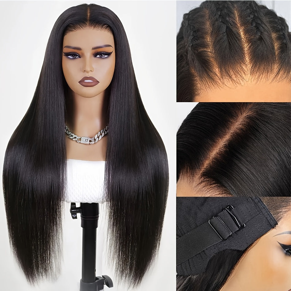 Straight Lace Closure Wig Human Hair Wigs For Women Glueless Wigs Ready To Wear Human Hair Wig 5x5 Transparent Lace Pre Cut Pre Plucked 34 Inch 180%