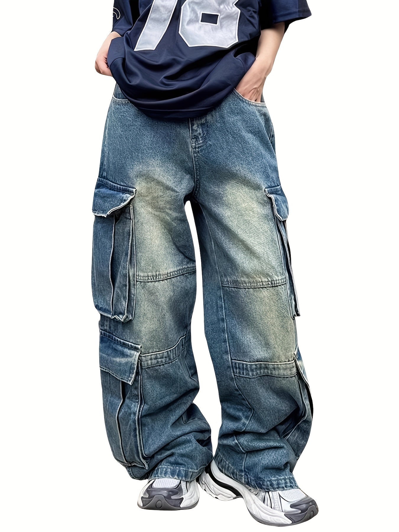 [Y2k Hip Hop Cargo Pants] High Waisted Baggy Cargo Pants - Wide Leg Jeans for Men Women - Y2k Hip Hop Streetwear Grunge Clothes