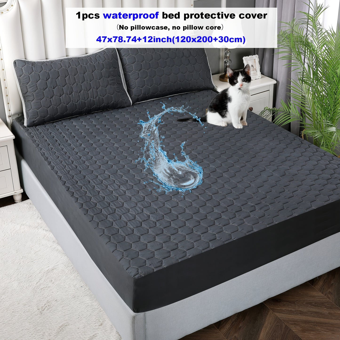 1pc Deluxe Waterproof Three-Layer Thickened Fitted Bed Sheet - Breathable, Non-Slip, Reversible, Machine Washable, All-Season Mattress Protector - Perfect for Hotel Guest Room, Dorm, Deep Pocket Mattress, Eid al-Adha Gift Ide