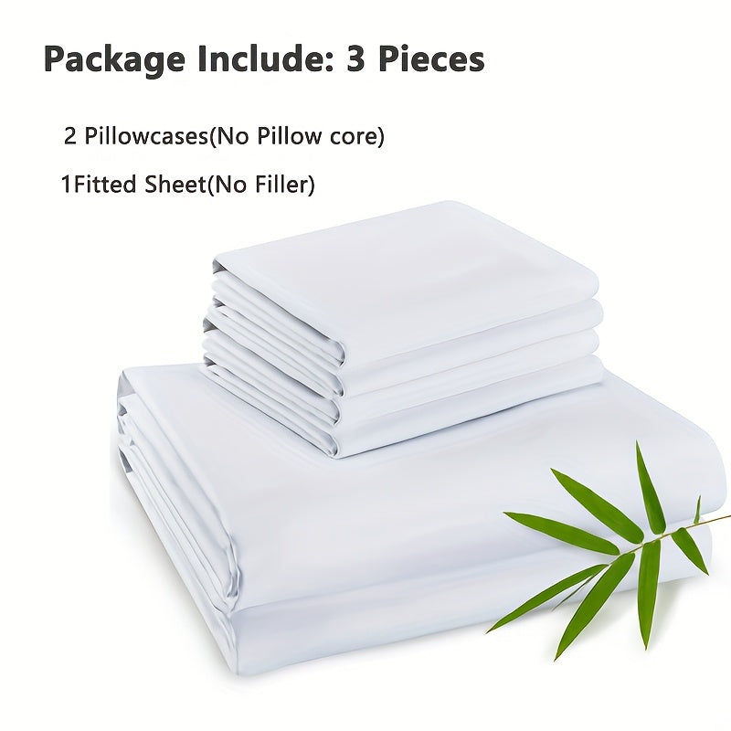 [3pcs Super Soft Bamboo Bed] Emircey 3pcs Set 100% Bamboo Fiber Bed, Super Soft, Comfortable - Hotel Luxury Bed Sheet+Pillowcase, Deep Pocket, Easy to Fit, Wrinkle Free, 1 Bed Sheet+2 Pillowcases