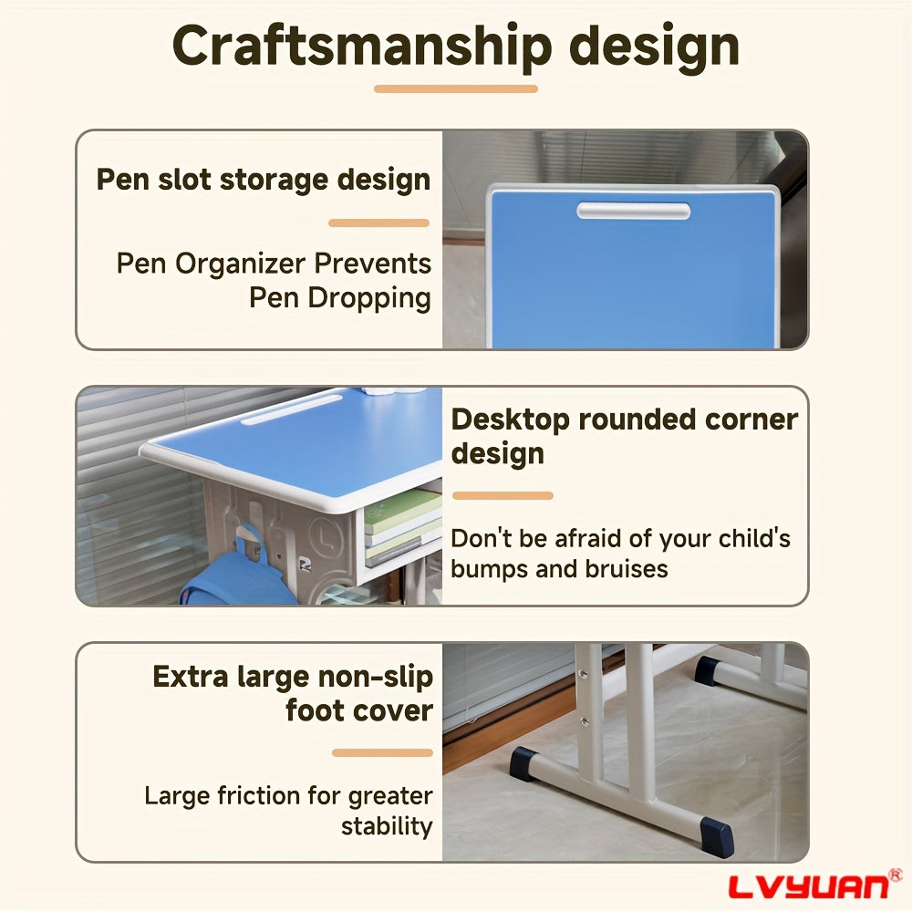 High-quality Children's Table And Chair Set, Height-adjustable Children's Study Table And Chair Set, Ergonomic, Suitable For Children Aged 3-18 Years, Primary School Pupils And Teenagers, Grey, Blue And Pink Colours Available