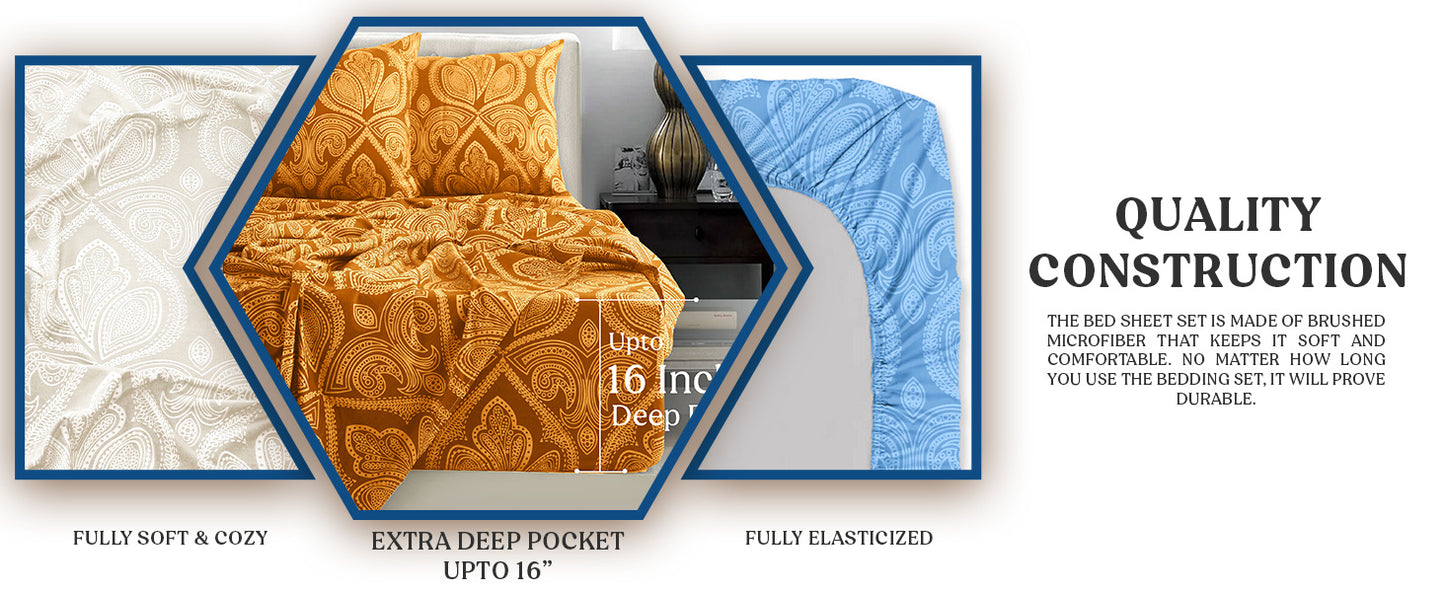 Lux Decor 6 Pieces Paisley Bed Sheet, Breathable Hotel Style Sheets, Microfiber Sheets Deep Pockets, Easy-Fit, Soft & Wrinkle Free Oeko-Tex Cooling Bed Sheets