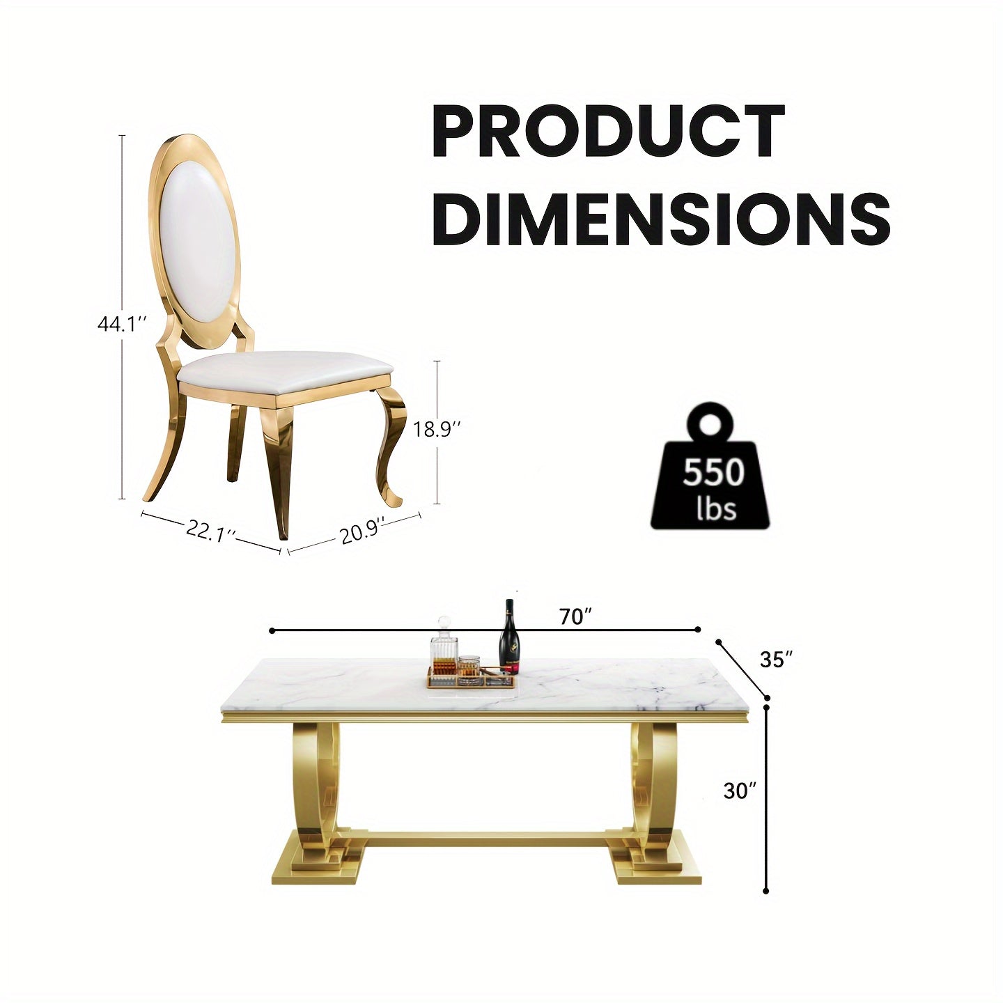 7-piece Luxury Dining Table And Chair Set, 70-inch Faux Marble Table With 6 Leather Chairs | Modern Dining Table Set For Kitchen, Restaurant And Hotel