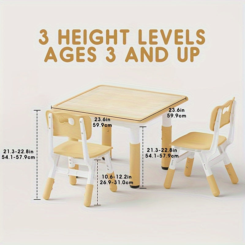 Height-Adjustable Table and Chair Set with 2 Chairs, Graffiti-Friendly Surface, Plastic, Multi-Color, Ideal for -8 Years - Interactive Play and Learning Furniture for Classroom, Daycare, or Home Use
