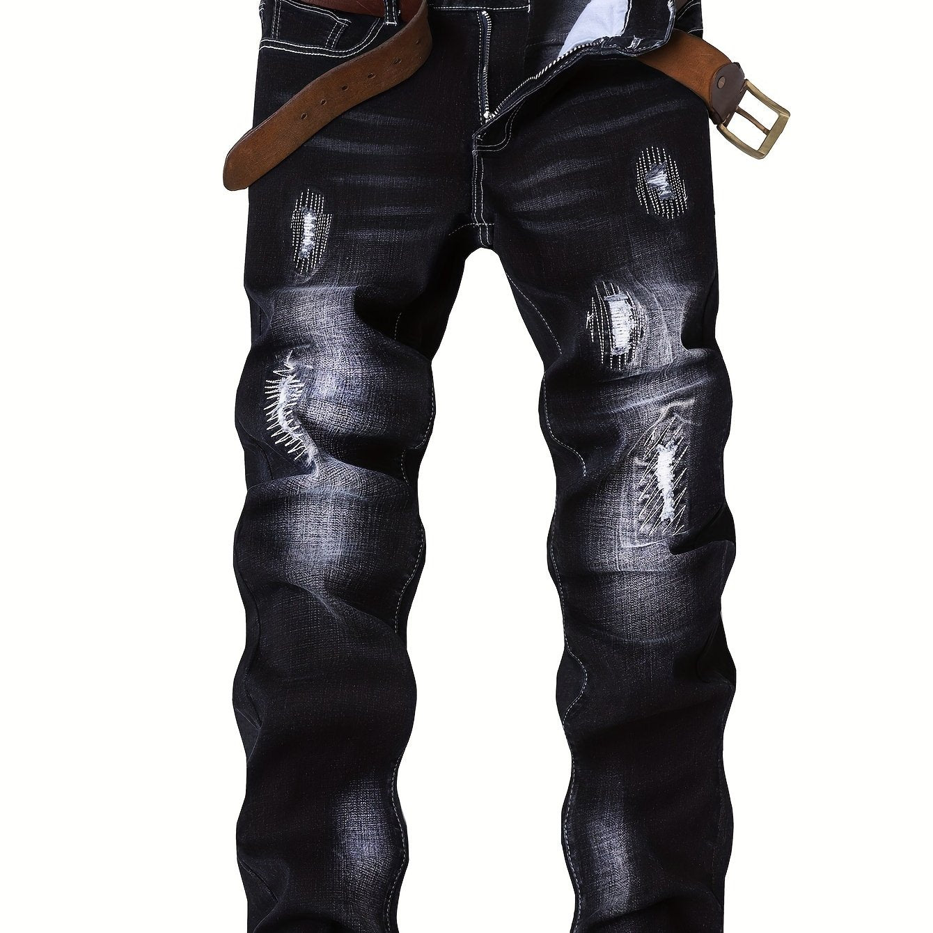 Stretchy Chic Ripped Skinny Jeans for Men - Soft, Breathable, Comfortable, Faded, Distressed Denim Pants with Elastic Waistband - Chic Street Style, Casual Fashion, Perfect for Daily Wear