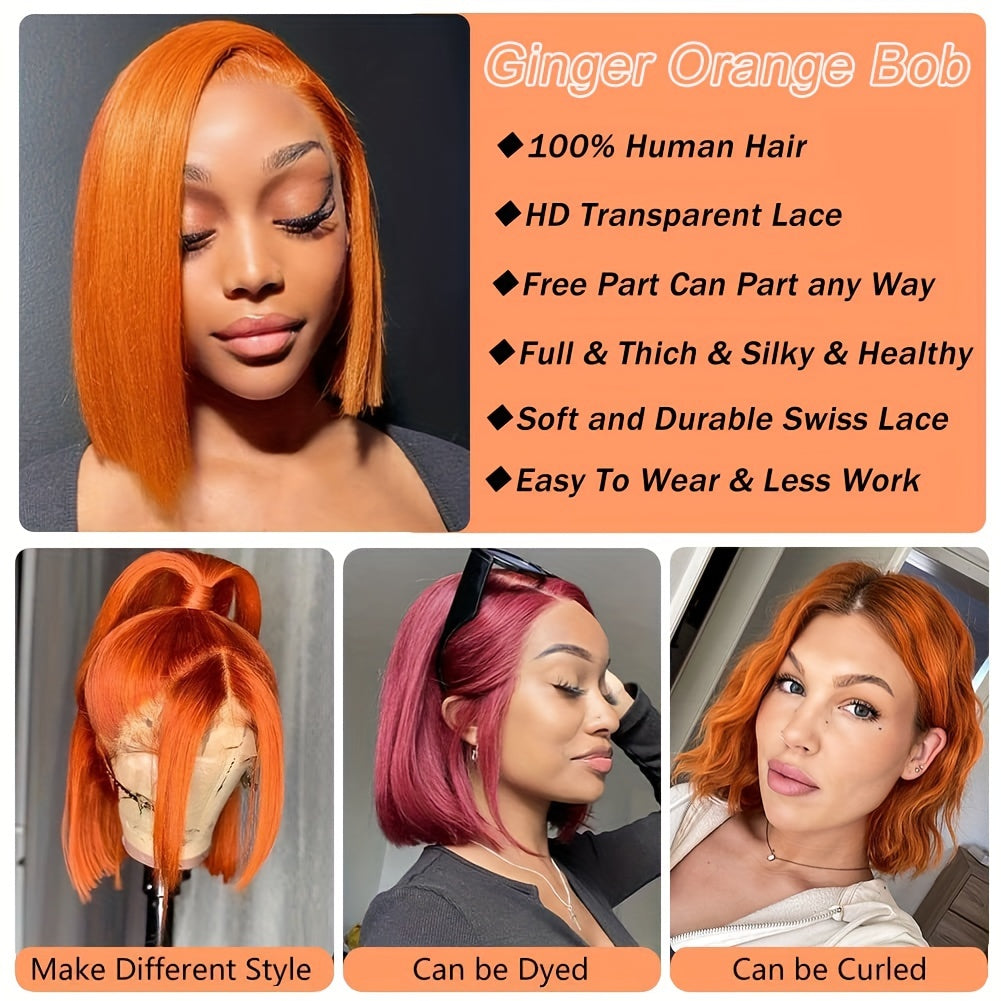 Ginger Orange Straight Wig Human Hair 13x4 Lace Front Wigs Human Hair 350# Color 180% Density HD Lace Front Wigs Straight Lace Front Wigs For Women Pre Plucked With Baby Hair