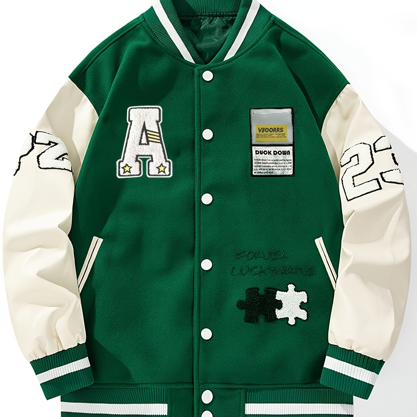 Men's Casual Varsity Jacket with Embroidery and Color Block, Durable Polyester & Easy-Care, Ideal for Spring/Fall Daily Wear
