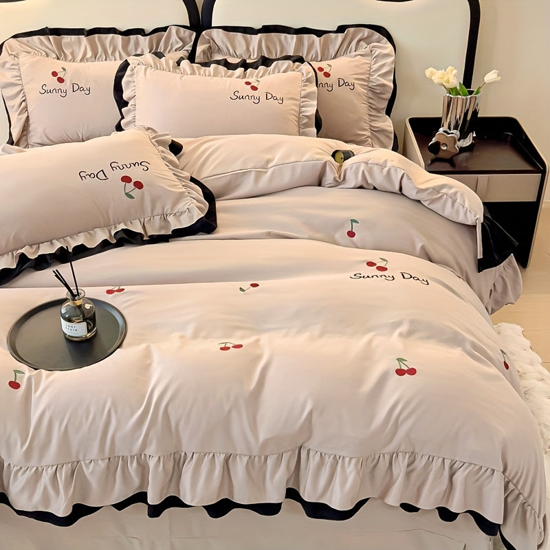 Light Luxury High-end Jacquard Embroidered Lace Four Piece Bedding Set, Suitable For Weddings And All Seasons, Including One Duvet Cover, One Bed Sheet, Two Pillowcases, Without A Core