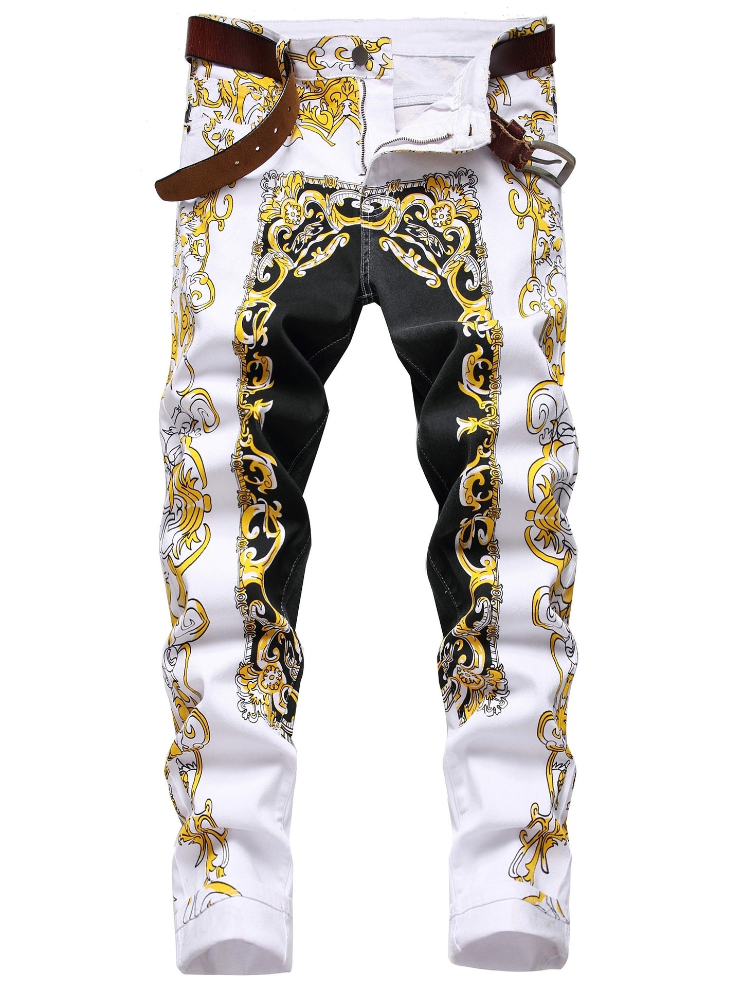 Mens Printed Jeans - Premium Jeans for Men Slim Fit - Skinny Stretch Denim Printed Pants for Men