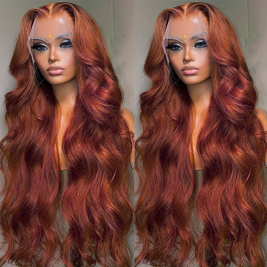 Reddish Brown Lace Front Human Hair Wigs Body Wave 13x6 HD Lace Frontal Wig Preplucked Dark Red Brown Lace Front Wig