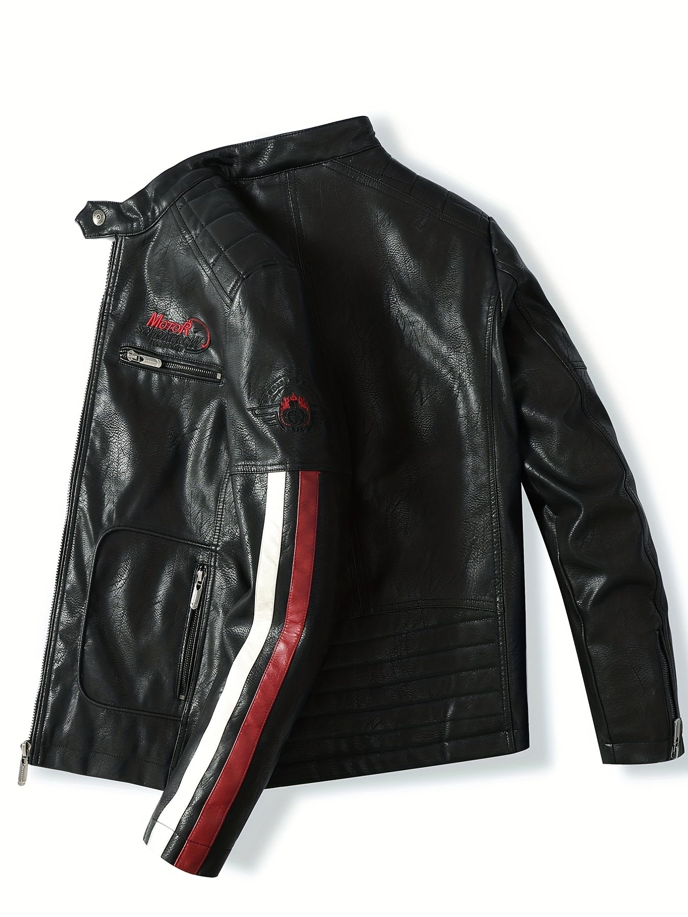 Men's Racing Suit Color-Blocking Jacket Motorcycle PU Jacket