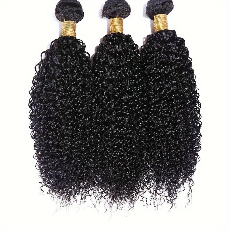 Kinky Curly Human Hair Bundles - Thick Curly Weaves, Virgin Hair Bundles for Full Head Coverage in Natural Black Color (Can be Dyeable), 3 Bundles Totaling 300g±10g