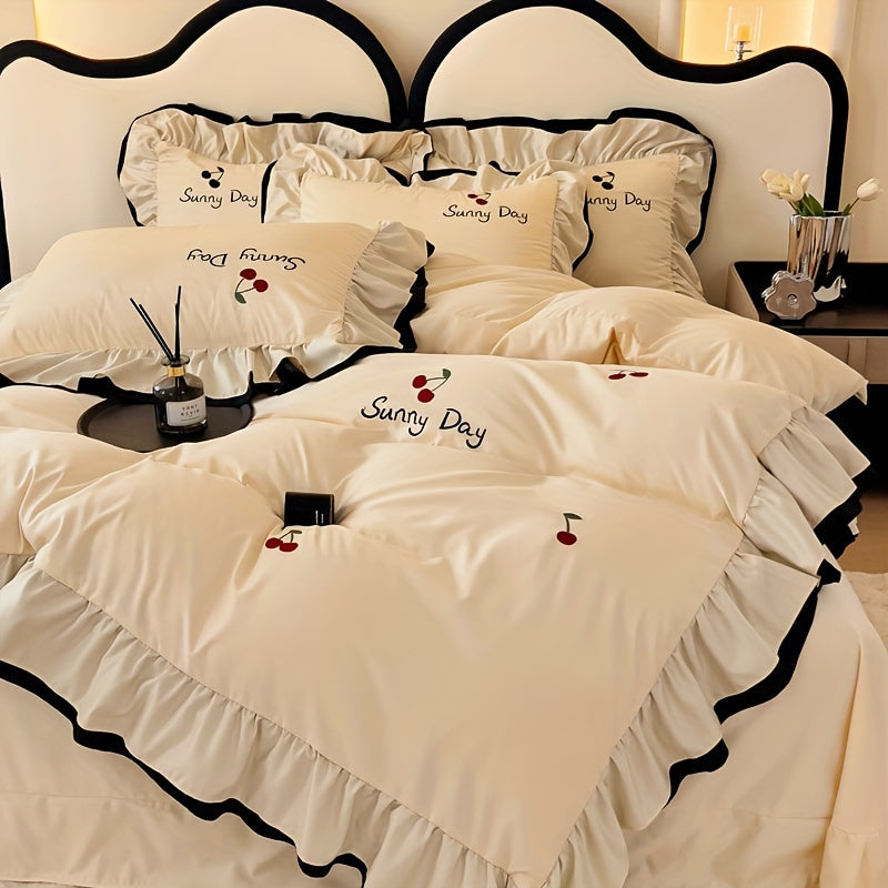 Light Luxury High-end Jacquard Embroidered Lace Four Piece Bedding Set, Suitable For Weddings And All Seasons, Including One Duvet Cover, One Bed Sheet, Two Pillowcases, Without A Core