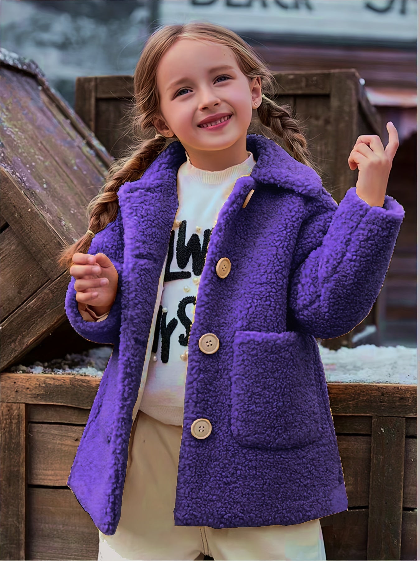 Girls' Cozy Fleece Jacket - Two-Tone Color Block with Plush Lining, Long Sleeves & Button Front, Casual Korean Style Winter Outerwear for Youngsters, Youngsters'S Winter Jacket | Buttonup Front Jacket | Plush Lining Jacket