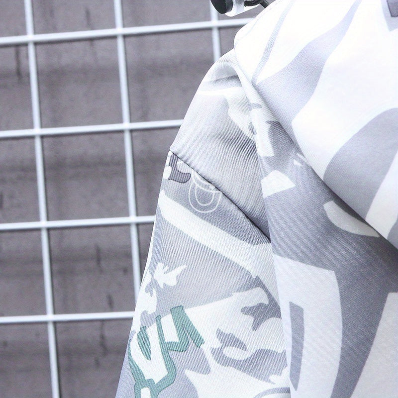 Spring And Autumn Men's Fashion Graffiti Mid Length Windbreaker Popular Hooded And Handsome Men's Jacket Popular Versatile Men's And Women's Same Windbreaker Jacket