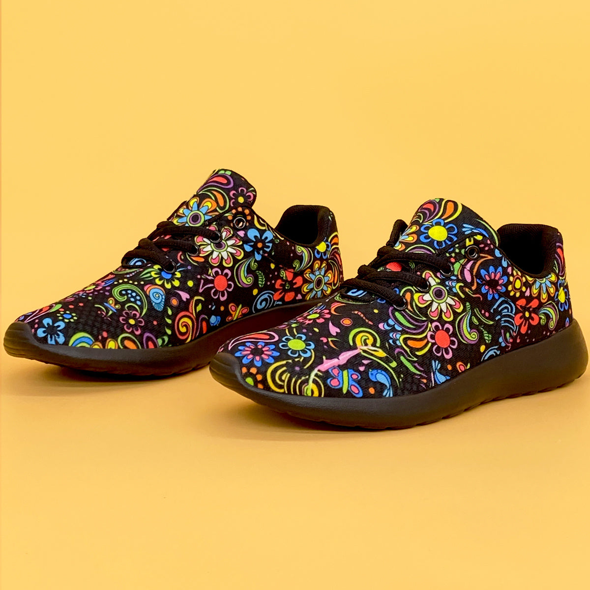 Women's Mexican Flower Pattern Lightweight Sneakers - Lace-Up Running Shoes, Casual & Stylish - Breathable Fabric & Rubber Sole - For Women - Suitable for Everyday Wear, Running & Casual Outings - Perfect Gift for Fashionable